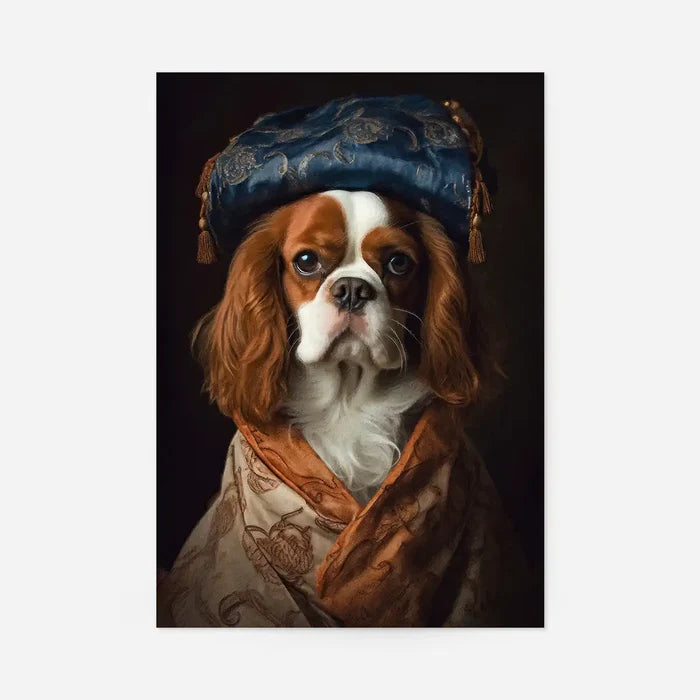 King Charles Spaniel Tan Dog Portrait Print, quirky altered art print, unframed