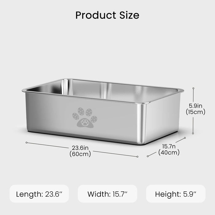 Cat Litter Box with High Sides Large Stainless Steel Cat Litter Pan 23.6" X 15.7" X 5.9"