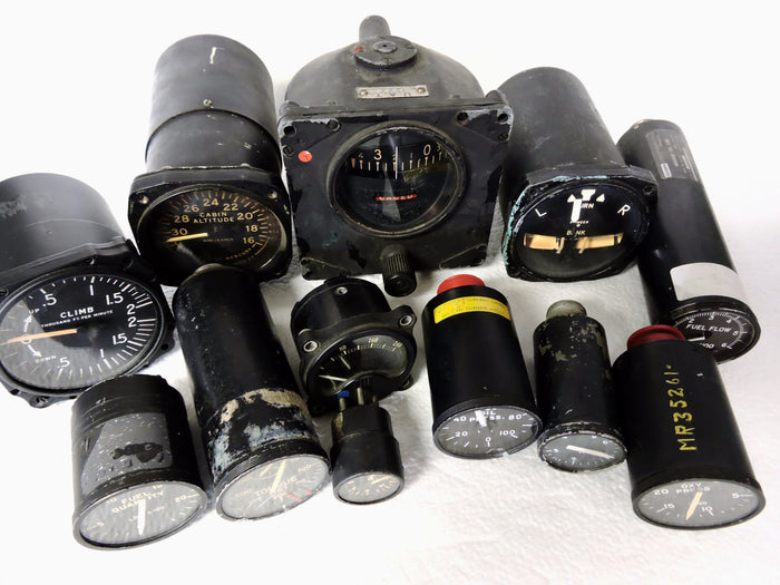 Lot of 12 US Military Aircraft Instruments: Dir Gyro, VSI, Fuel, Oil, Oxygen, Ammeter, etc.
