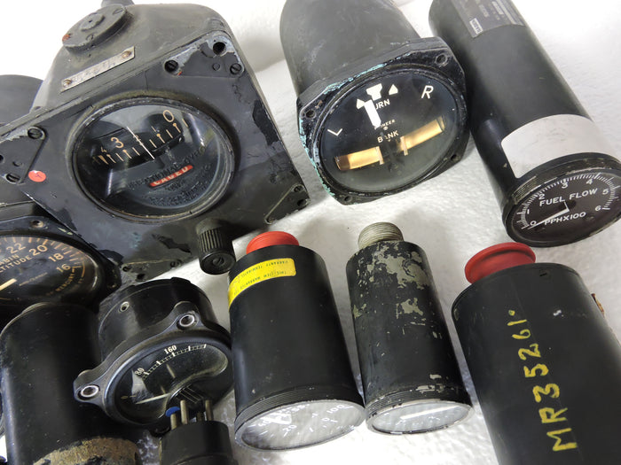 Lot of 12 US Military Aircraft Instruments: Dir Gyro, VSI, Fuel, Oil, Oxygen, Ammeter, etc.