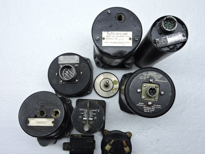 Lot of 9 US Military Aircraft Instruments: Airspeed, VSI, Compass, Turn & Bank, etc.