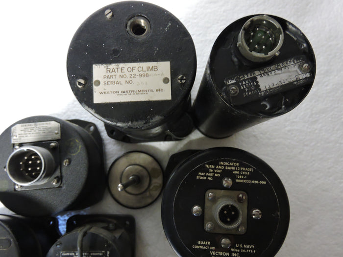 Lot of 9 US Military Aircraft Instruments: Airspeed, VSI, Compass, Turn & Bank, etc.