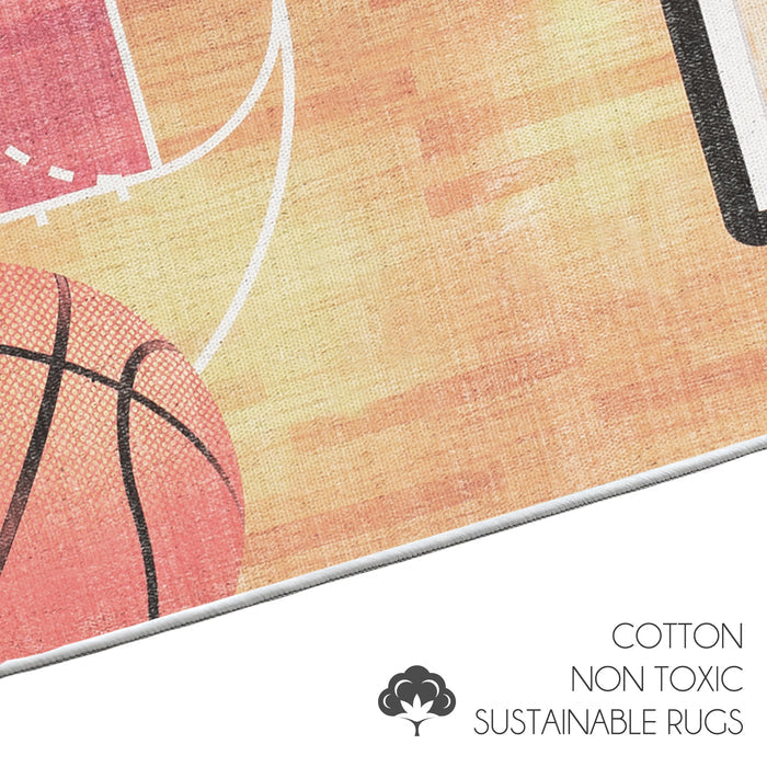 Low Pile- Non-Slip- Educational Kids Rug for Playroom |Basket Features|39.5 x 59 Inches