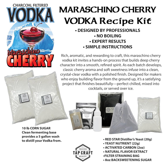 Maraschino Cherry Vodka Fermentation Recipe Mash Kit – DIY Flavored Vodka Kit - Carbon Filtering