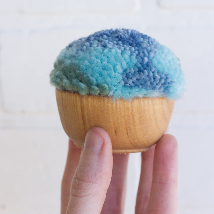 Mini Puff | Fiber Sculpture in Wood Frame - Blues and Teal