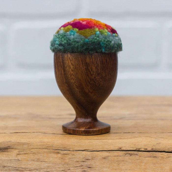 Mini Puff in Vintage Teak Egg Cup | Orange + Seafoam