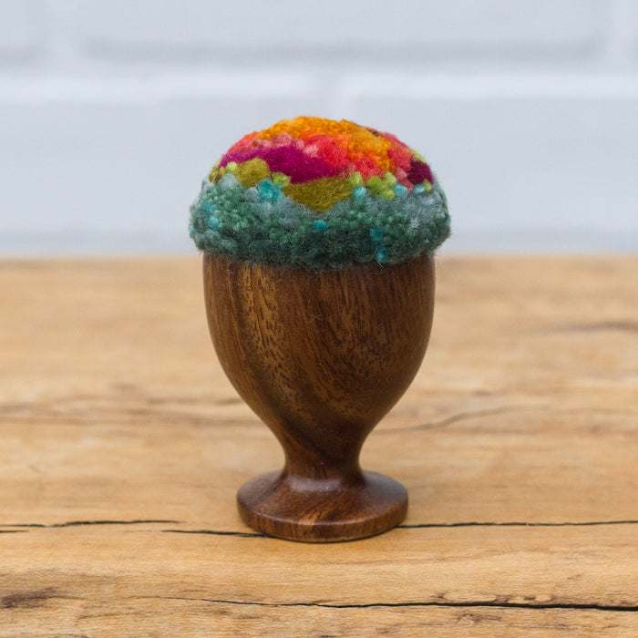 Mini Puff in Vintage Teak Egg Cup | Orange + Seafoam