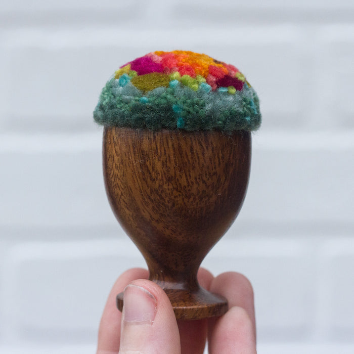 Mini Puff in Vintage Teak Egg Cup | Orange + Seafoam