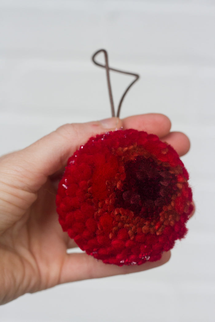 Mini Puff Ornament | Fiber Sculpture, Red