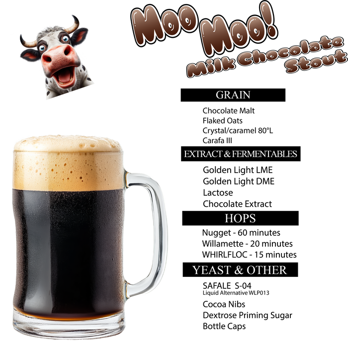 Moo Moo Chocolate Milk Stout 5 Gallon Home Brew Recipe Kit
