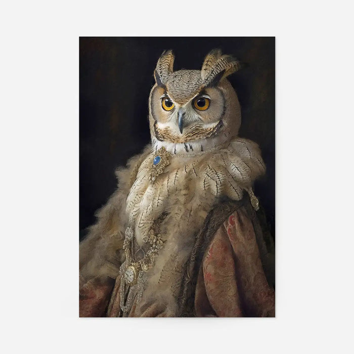 Owl Lady Animal Bird Portrait Print, quirky altered art print, unframed