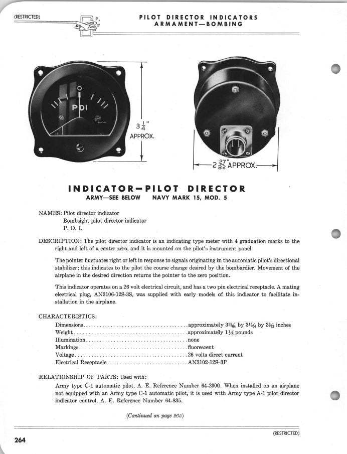 Pilot Director Indicator as used with C-1 Autopilot, WWII B-29, B-24. B-17