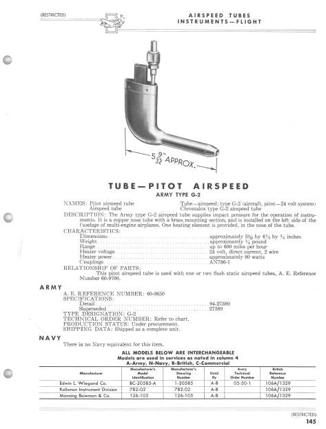 Pitot Tube, G-2, Air Force US Army WWII 782-02