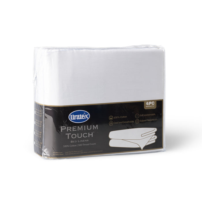 Packaging of the Premium Touch Bed Linens 4 Piece Flat Sheet Set in white