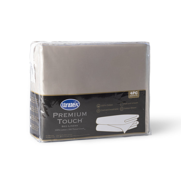 Packaging of the Premium Touch Bed Linens 4 Piece Flat Sheet Set in gray