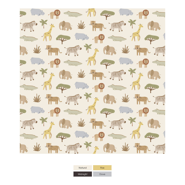 Print Swaddling Blanket Natural Mini Safari