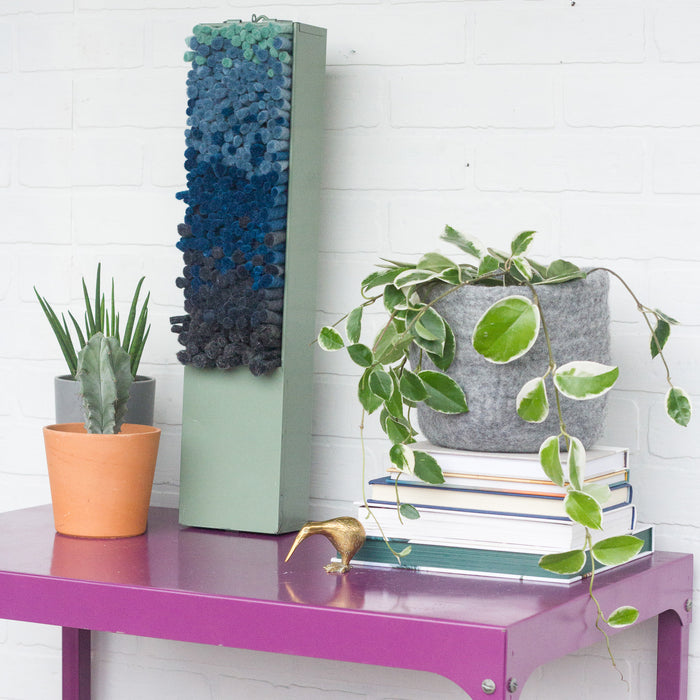Puff Collection | Safety Deposit Box with Blue Ombre Fiber Art