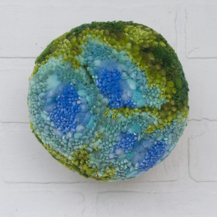 Puff Fiber Sculpture in Teak Frame | Blue + Green