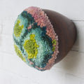 Puff Fiber Sculpture in Teak Frame | Bright Green + Pink