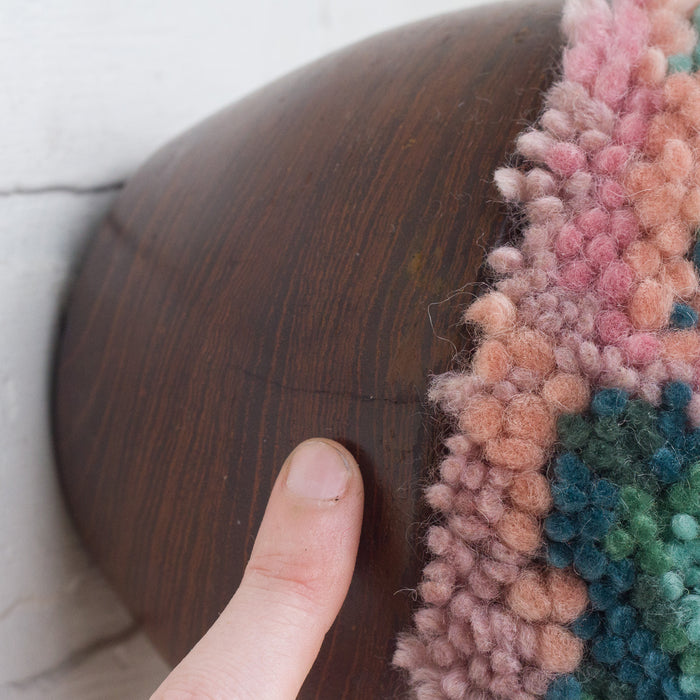 Puff Fiber Sculpture in Teak Frame | Bright Green + Pink