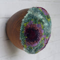 Puff Fiber Sculpture in Teak Frame | Deep Purple + Greens
