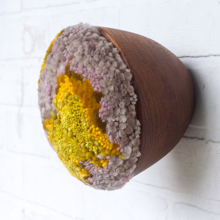 Puff Fiber Sculpture in Teak Frame | Mustard + Mauve