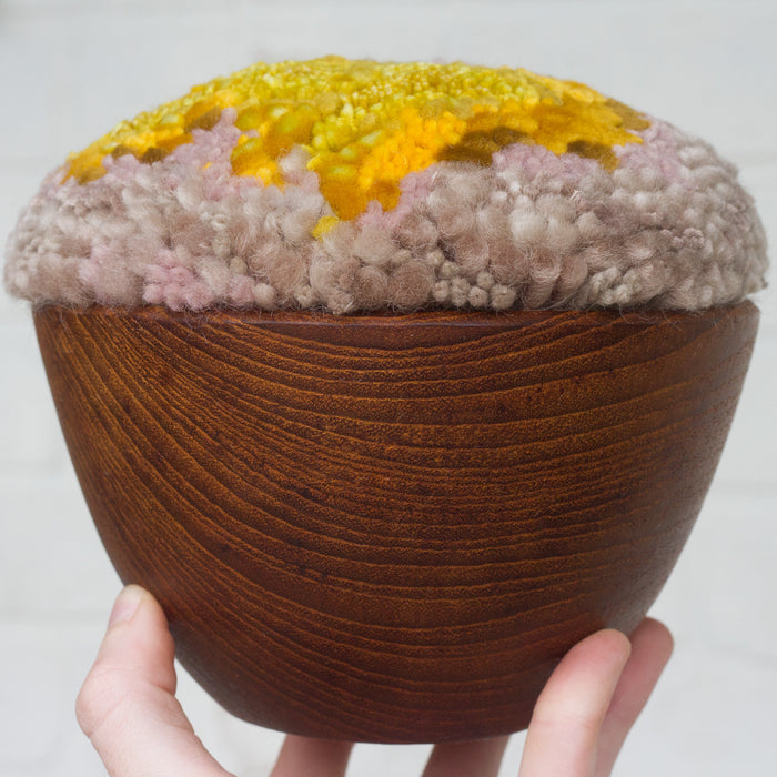 Puff Fiber Sculpture in Teak Frame | Mustard + Mauve