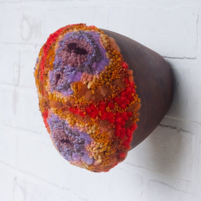 Puff Fiber Sculpture in Teak Frame | Purple + Orange