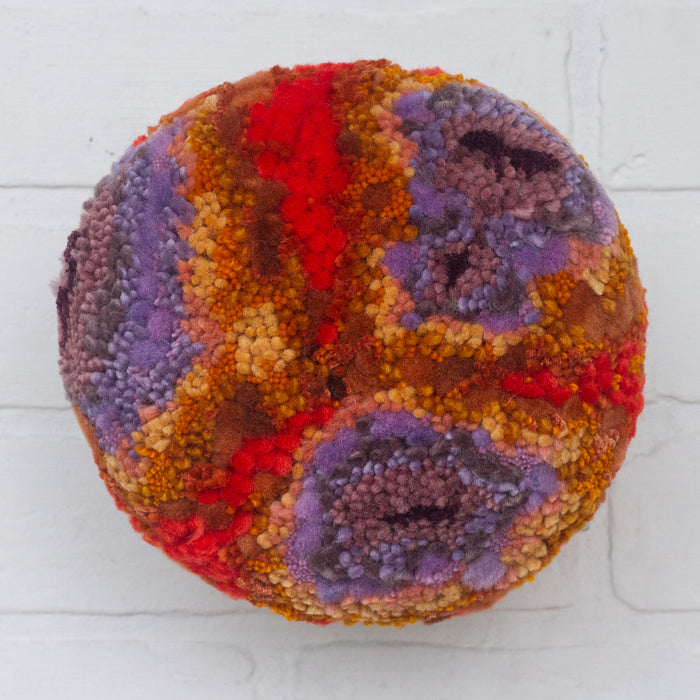 Puff Fiber Sculpture in Teak Frame | Purple + Orange