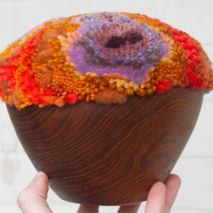Puff Fiber Sculpture in Teak Frame | Purple + Orange