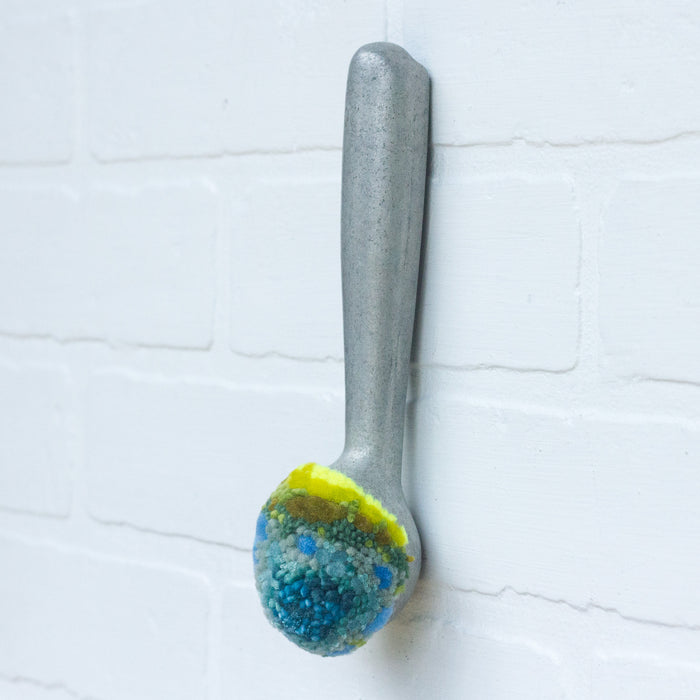 Puff Fiber Sculpture in Vintage Metal Scoop | Blue + Neon