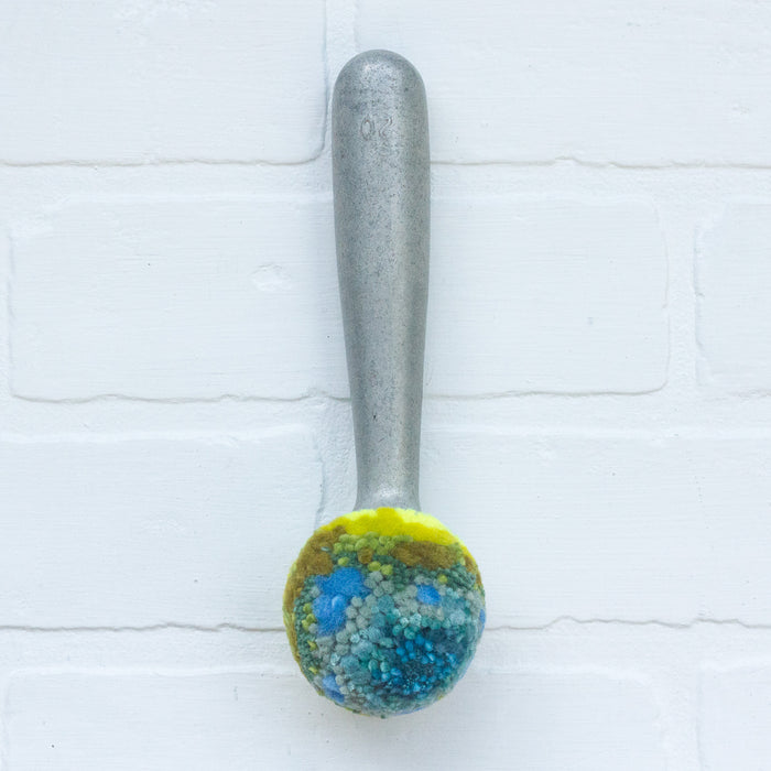 Puff Fiber Sculpture in Vintage Metal Scoop | Blue + Neon