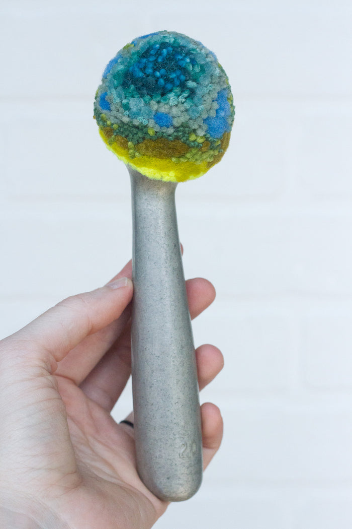 Puff Fiber Sculpture in Vintage Metal Scoop | Blue + Neon