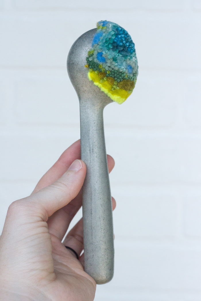 Puff Fiber Sculpture in Vintage Metal Scoop | Blue + Neon