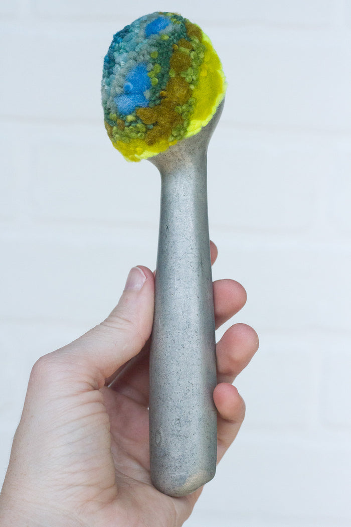 Puff Fiber Sculpture in Vintage Metal Scoop | Blue + Neon
