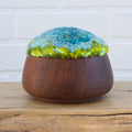Puff Fiber Sculpture in Vintage Teak Frame | Aqua + Neon