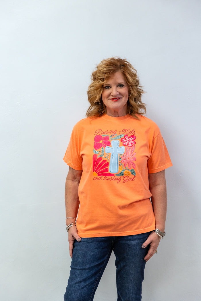 Raising Kids And Trusting God Graphic Tee Orange