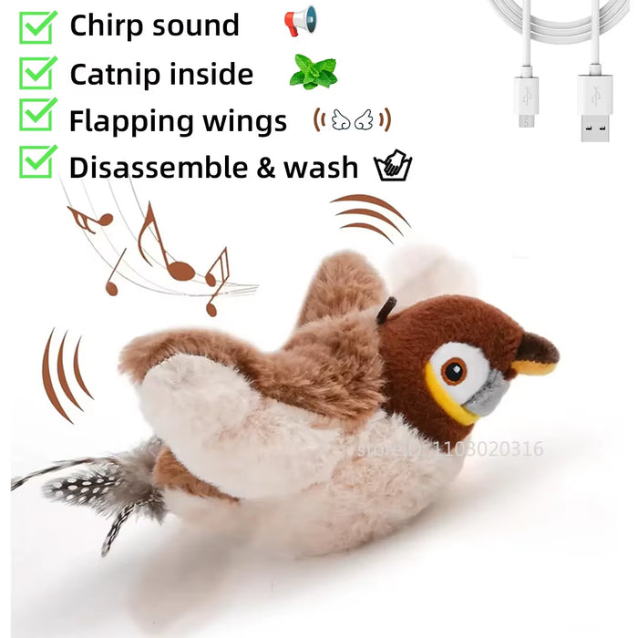 FlutterChirp Cat Toy – Rechargeable Flapping Bird with Catnip & Realistic Sounds