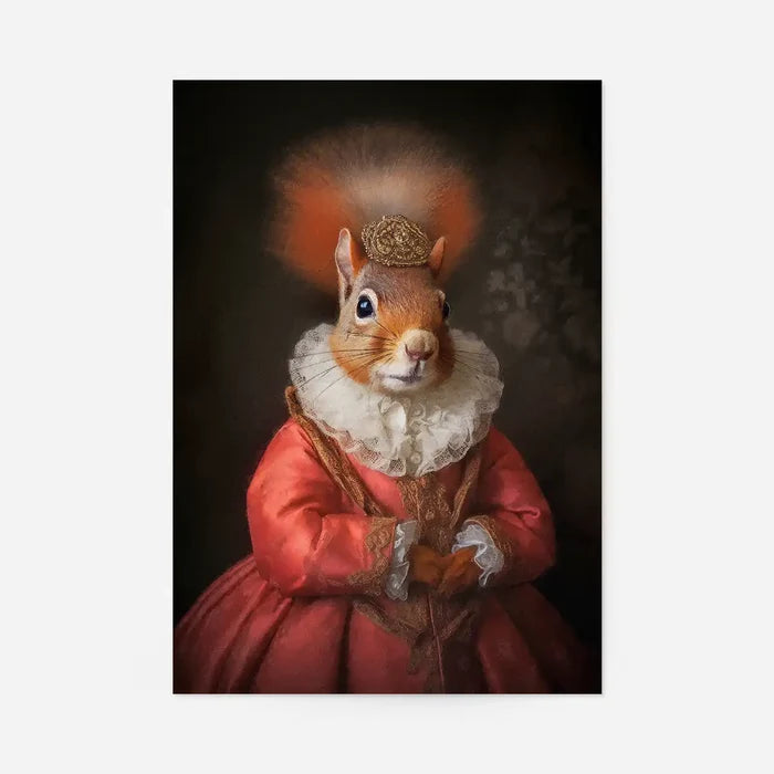 Red Squirrel Lady Animal Portrait Print, quirky altered art print, unframed