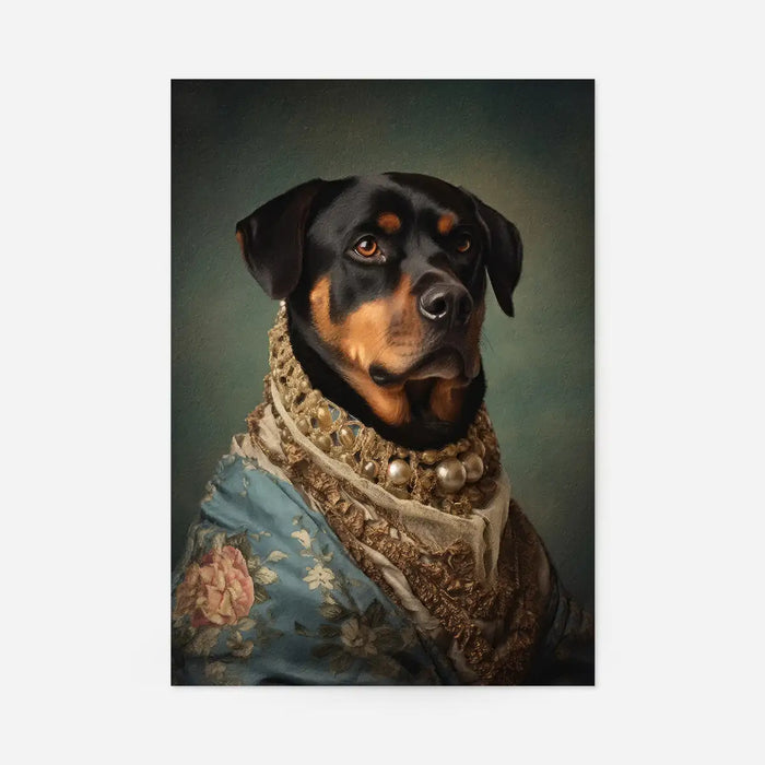 Rottweiler Dog Portrait Print, quirky altered art print, unframed