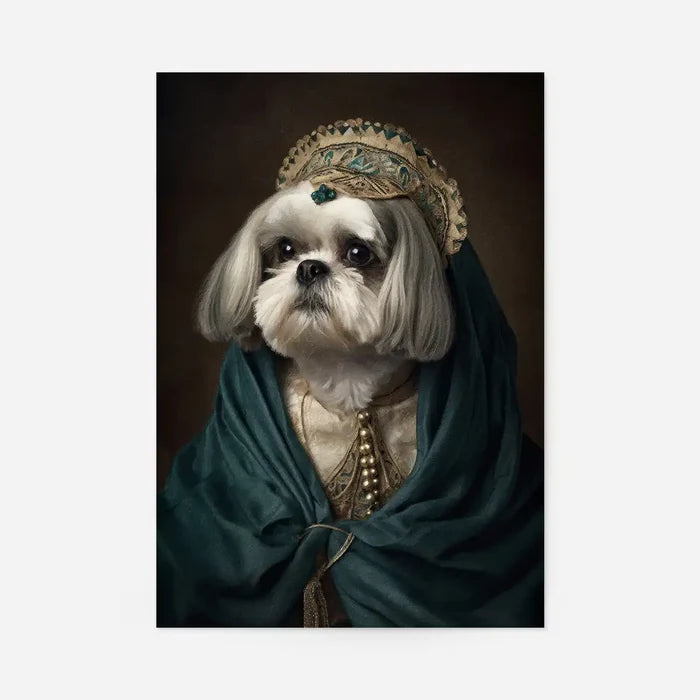 Shih Tzu Dog Portrait Print, quirky altered art print, unframed