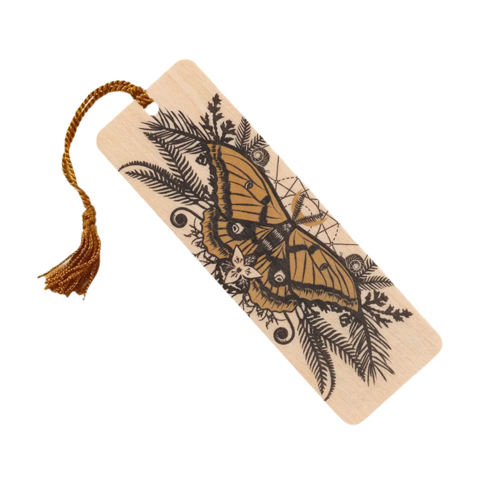 Silk Moth Wood Bookmark with Tassel