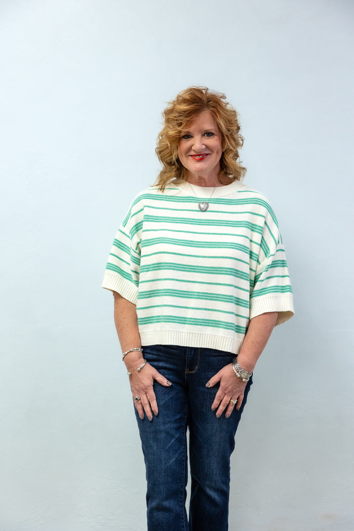 Simply Chic Green Stripe Knit Top