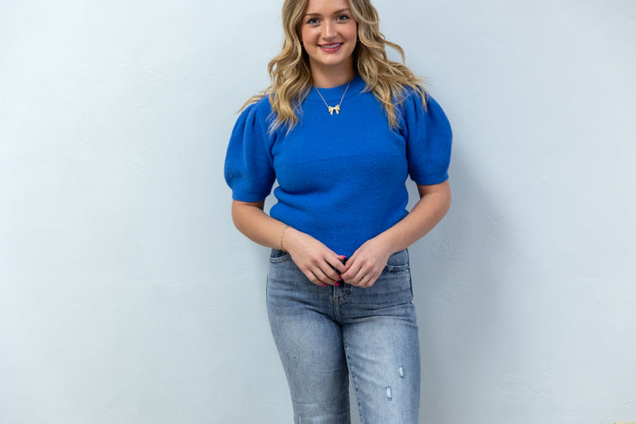 Simply Sweet Round Neck Knit Top - Diva Blue