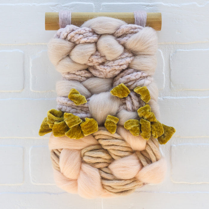 Small Woven Wall Hanging | Peach, Blush, Golden Velvet