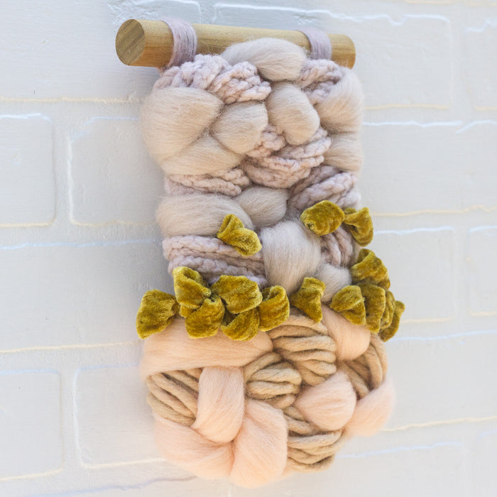 Small Woven Wall Hanging | Peach, Blush, Golden Velvet