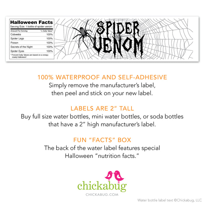 "Spider Venom" Halloween Drink Labels