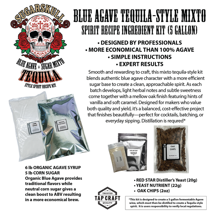 SUGARSKULL Tequila Style Recipe Kit – 5 Gallon Mixto Agave Mash