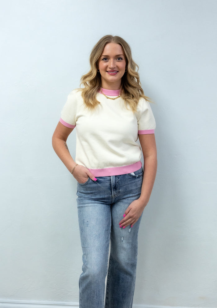Sweet Pink & Cream Color Block Sweater