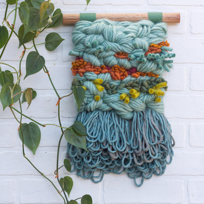 Textured Woven Wall Hanging | Seafoam + Green + Orange